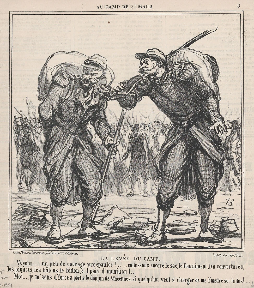 La Levée du Camp, from Au Camp de Saint-Maur, published in Le Charivari, September 3, 1859 — Honoré Daumier|Destouches|Aaron Martinet