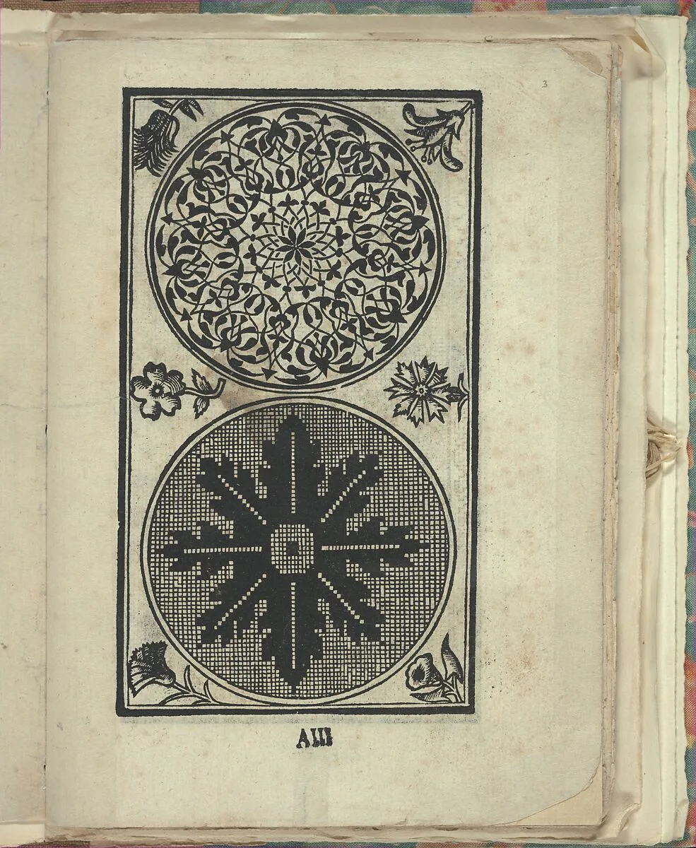 Opera Nova Universali intitulata Corona di racammi, page 3 (recto) — Giovanni Andrea Vavassore
