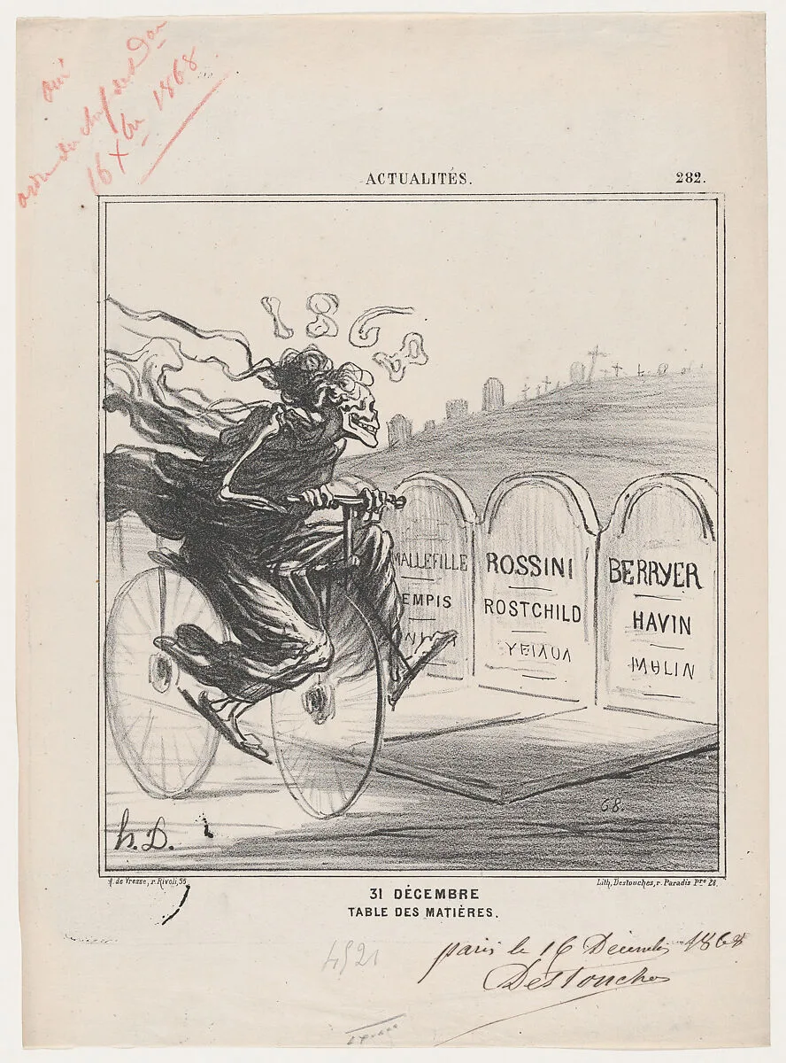 December 31st, Table of contents, from 'News of the day,' published in Le Charivari, December 31, 1868 — Arnaud de Vresse|Destouches|Honoré Daumier