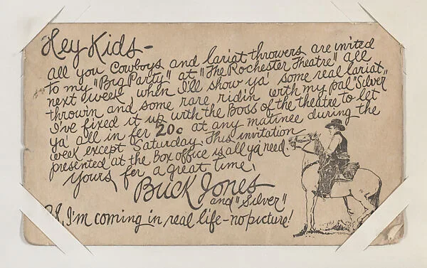 Buck Jones and "Silver" invitation from Western Cowboys Novelty Star Designs (W435) — Unknown