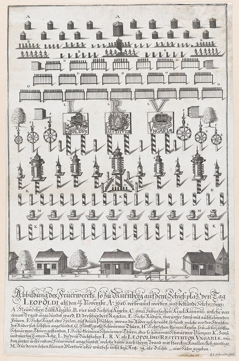 Plan for the fireworks display in honor of Emperor Leopold, Nuremberg, November 15, 1686 — G.I. Schneider