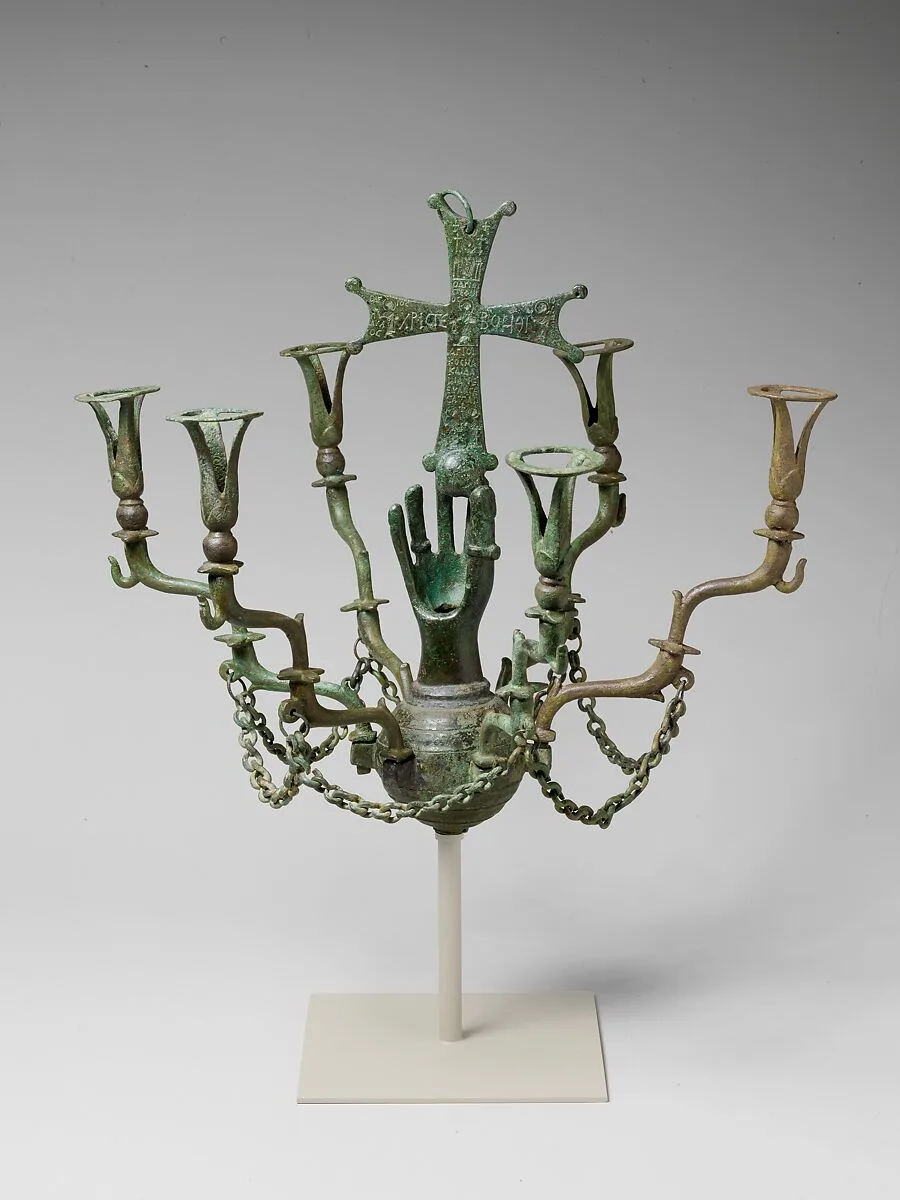 Hanging Lamp with a Hand Holding a Cross — Unknown