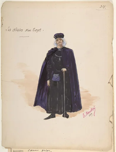 Costume for Sir Olivier McText [a]; Descriptive Sheet of Accessories [b]