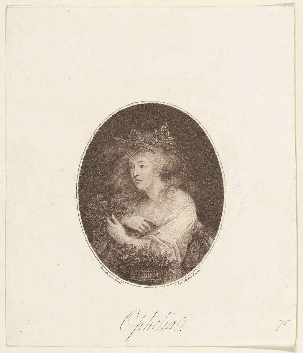 Ophelia (Shakespeare, Hamlet, Act 4) — Francesco Bartolozzi|James Nixon|William Shakespeare