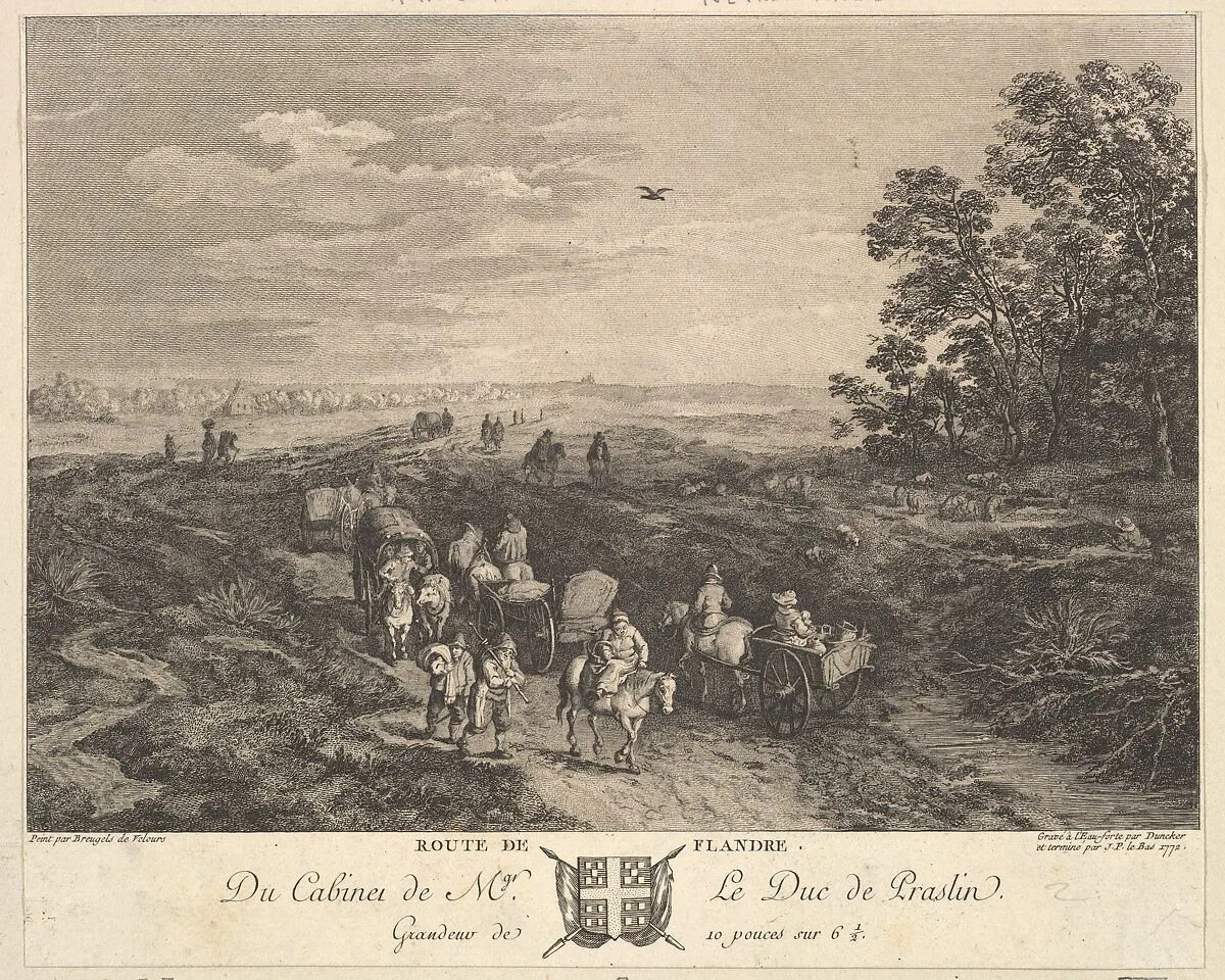 Flanders Road (Route de Flandre) after a painting in the collection of the Duc de Praslin — Balthasar Anton Dunker|Jacques Philippe Le Bas|Jan Brueghel the Elder