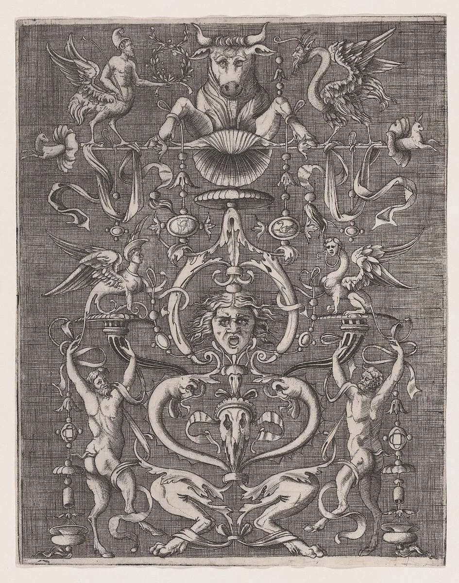 Ornamental Panel — Anonymous, Italian, 16th to early 17th century|Agostino Veneziano (Agostino dei Musi)