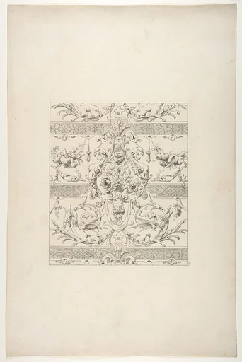 Design for a decorative motif featuring griffins and swags of fruit
