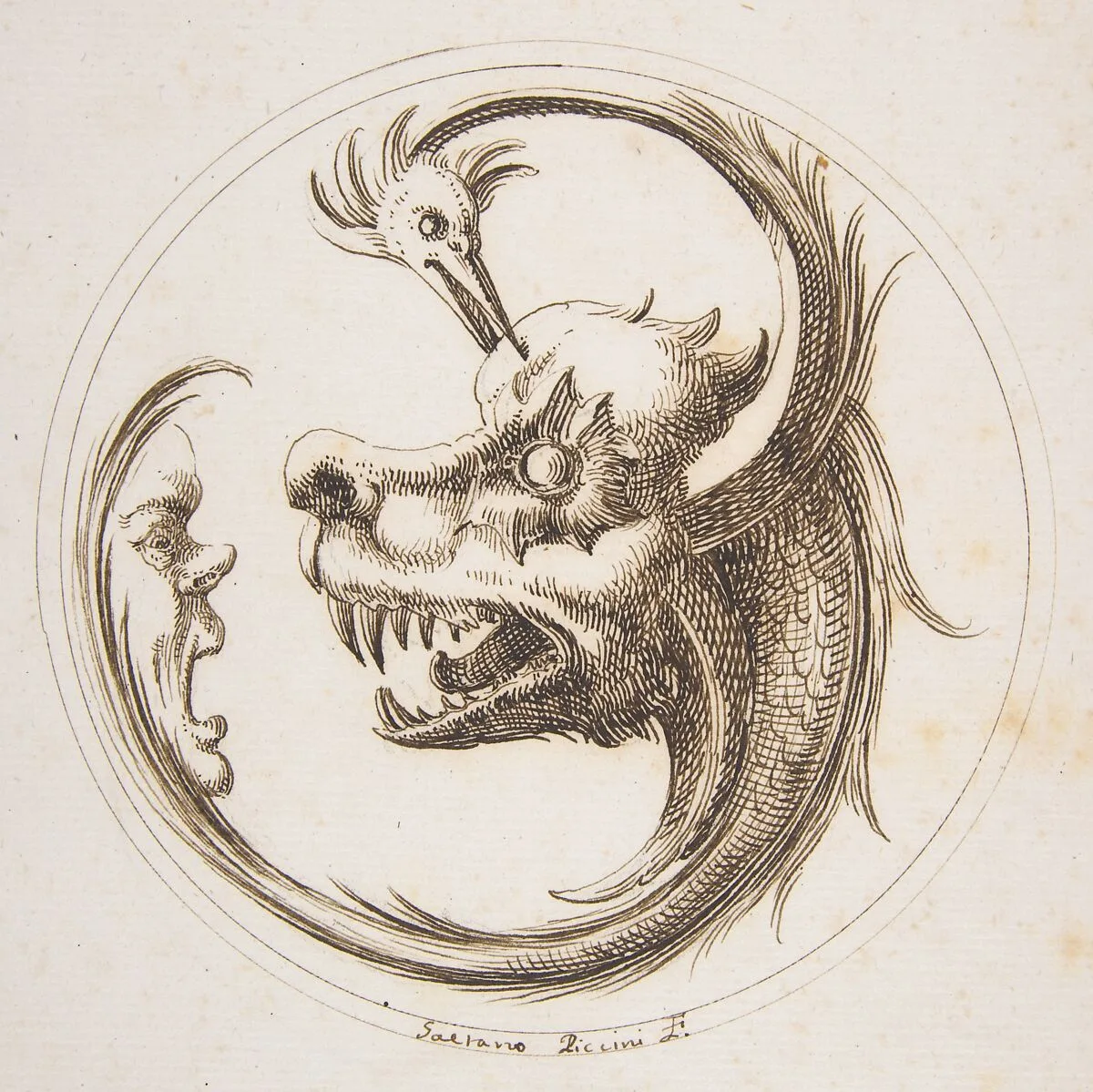Two Beasts and a Human Mask within a Circle — Gaetano Piccini