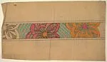 Frieze with Three Large Flowers Formed by Overlapping Crescents, on a Background of Green Stripes — Anonymous, French, 20th century