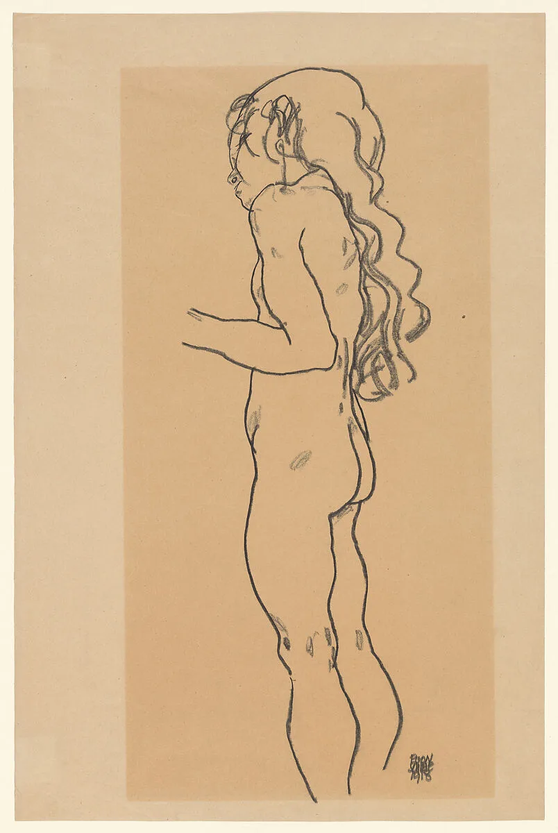 Standing Nude Girl, Facing Left — Egon Schiele