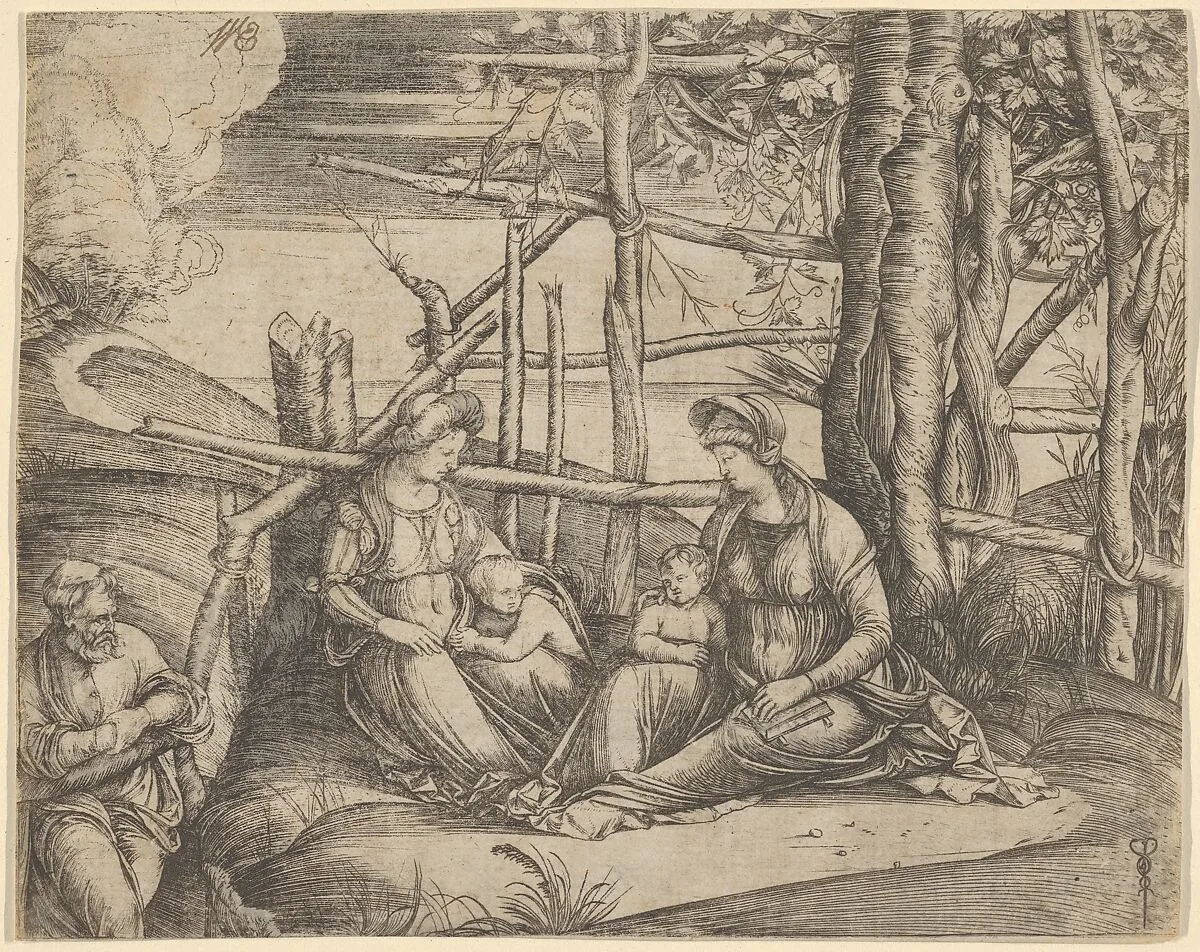 The Virgin and Child with Saint Elizabeth and John the Baptist in a landscape, St Joseph at the left — Jacopo de' Barbari
