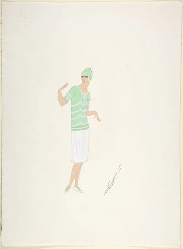 Design for Davidow, New York: Dress, Hat and Shoes in Lime Green and White