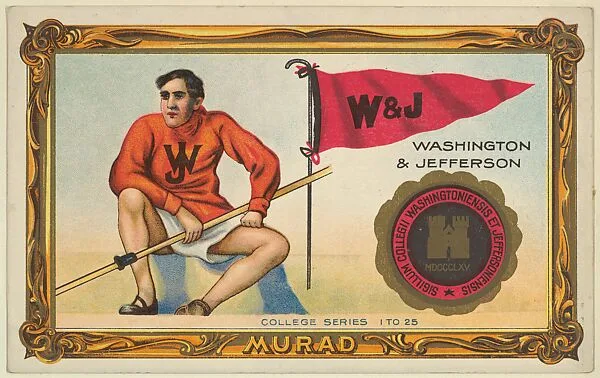 Washington and Jefferson, version one, part of the College Series cabinet cards (T6) — Murad Cigarettes