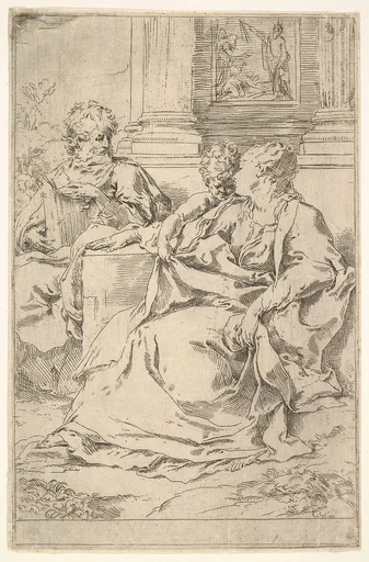The Holy Family with Scriptural Scene in Background