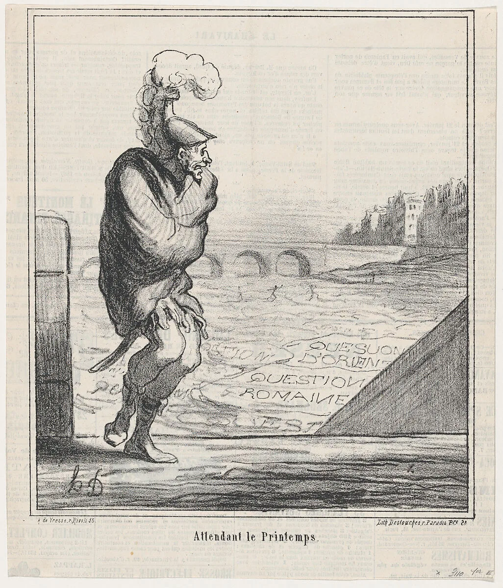 Waiting for spring, from 'News of the day,' published in Le Charivari, January 20, 1868 — Destouches|Arnaud de Vresse|Honoré Daumier