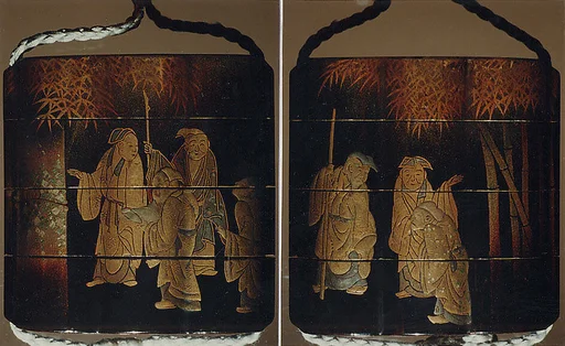 竹林七賢蒔絵印籠 銘「桃葉」|Inrō with the Seven Sages of the Bamboo Grove
