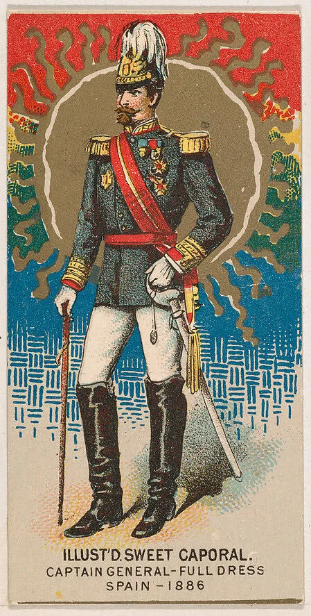 Full Dress, Captain General, Spain, 1886, from the Military Series (N224) issued by Kinney Tobacco Company to promote Sweet Caporal Cigarettes — Kinney Brothers Tobacco Company