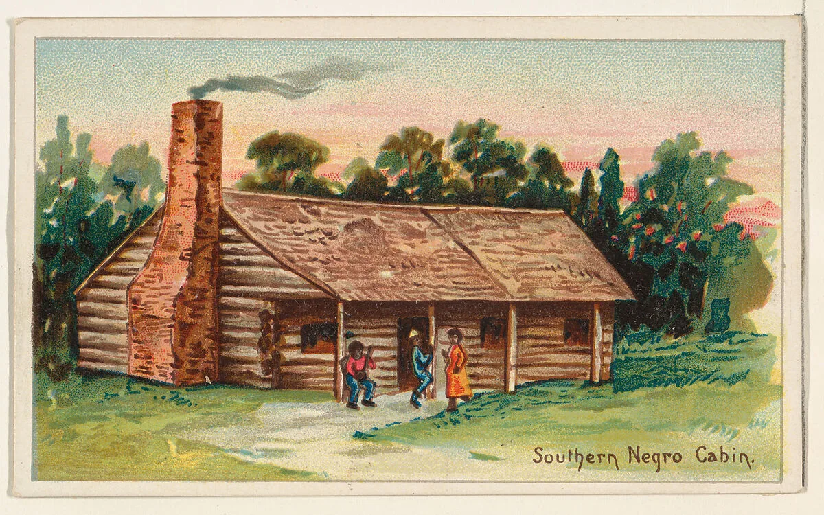 Southern Negro Cabin, from the Habitations of Man series (N113) issued by W. Duke, Sons & Co. to promote Honest Long Cut Smoking and Chewing Tobacco — The Giles Company|American Tobacco Company|W. Duke, Sons & Co.