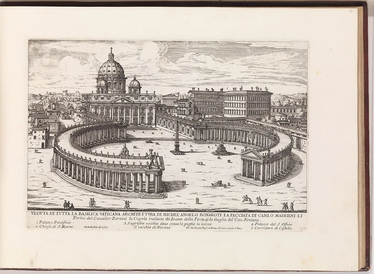Veduta di Tutta la Basilica Vaticana (...) from: Il Nuovo Teatro delle Fabbriche, et Edificii, in Prospettiva di Rome Moderna (...) — Giovanni Battista Falda|Giovanni Giacomo De Rossi
