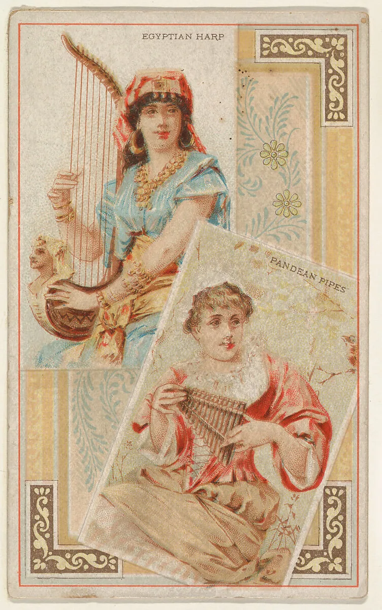 Egyptian Harp and Pandean Pipes, from the Musical Instruments series (N121) issued by Duke Sons & Co. to promote Honest Long Cut Tobacco — W. Duke, Sons & Co.|Schumacher & Ettlinger