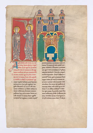 Leaf from a Beatus Manuscript: the Angel of the Church of Sardis with Saint John