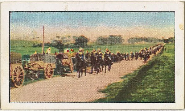 Card No. 154, French Ambulance Corps Convoyed by Cavalry, from the World War I Scenes series (T121) issued by Sweet Caporal Cigarettes — Underwood & Underwood|American Tobacco Company