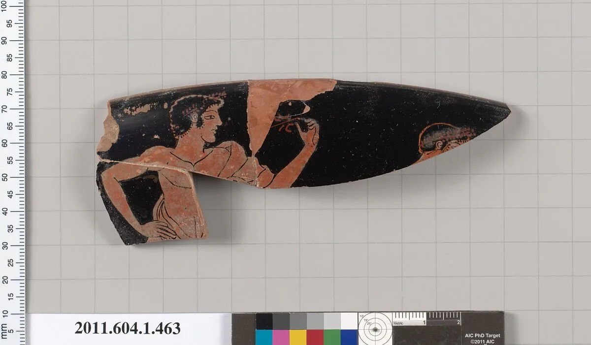 Terracotta rim fragment of a kylix (drinking cup) — Makron