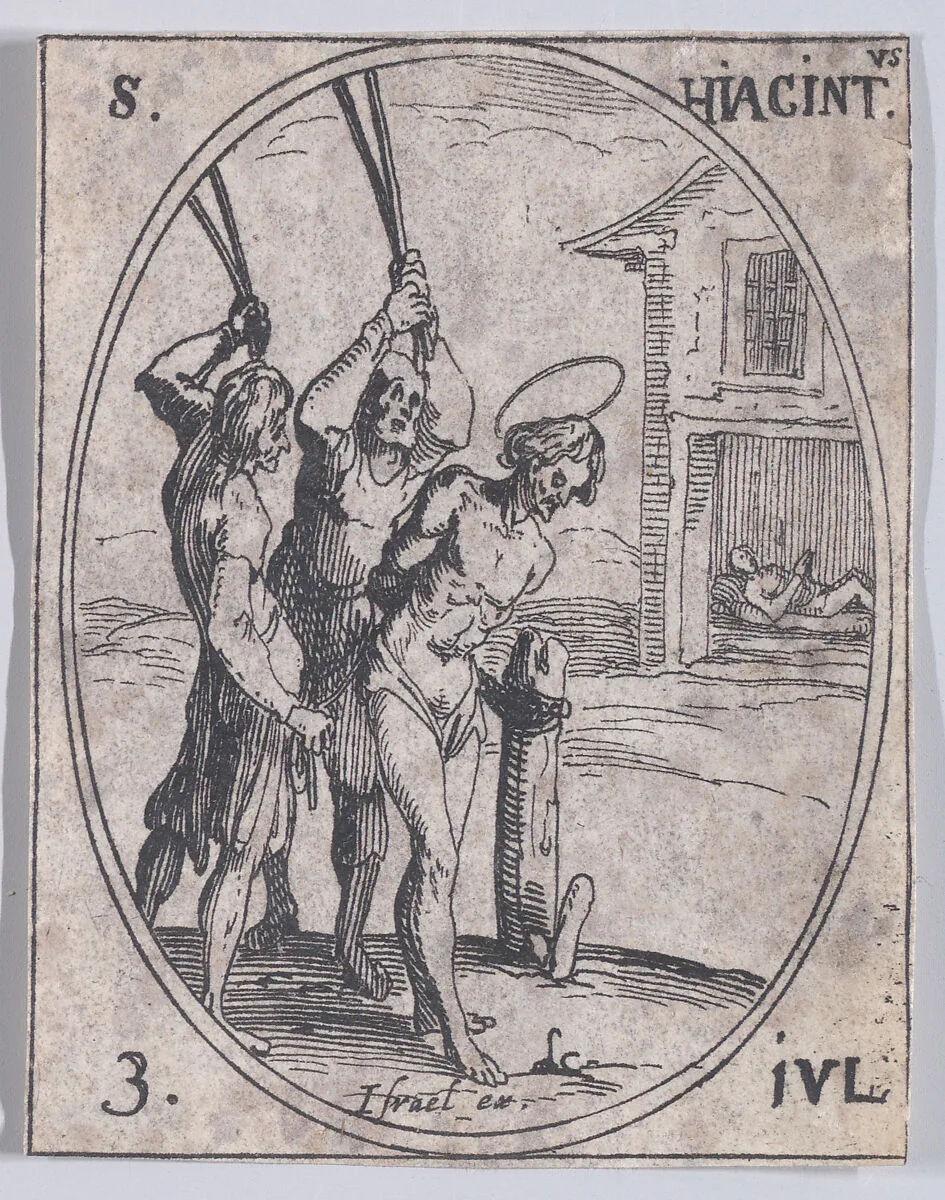 S. Hiacynthe (St. Hyacinth), July 3rd, from "Les Images De Tous Les Saincts et Saintes de L'Année" (Images of All of the Saints and Religious Events of the Year) — Israël Henriet|Jacques Callot