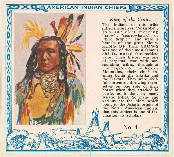 Card No. 4, King of the Crows, from the Indian Chiefs series (T129) issued by Red Man Chewing Tobacco — Red Man Chewing Tobacco