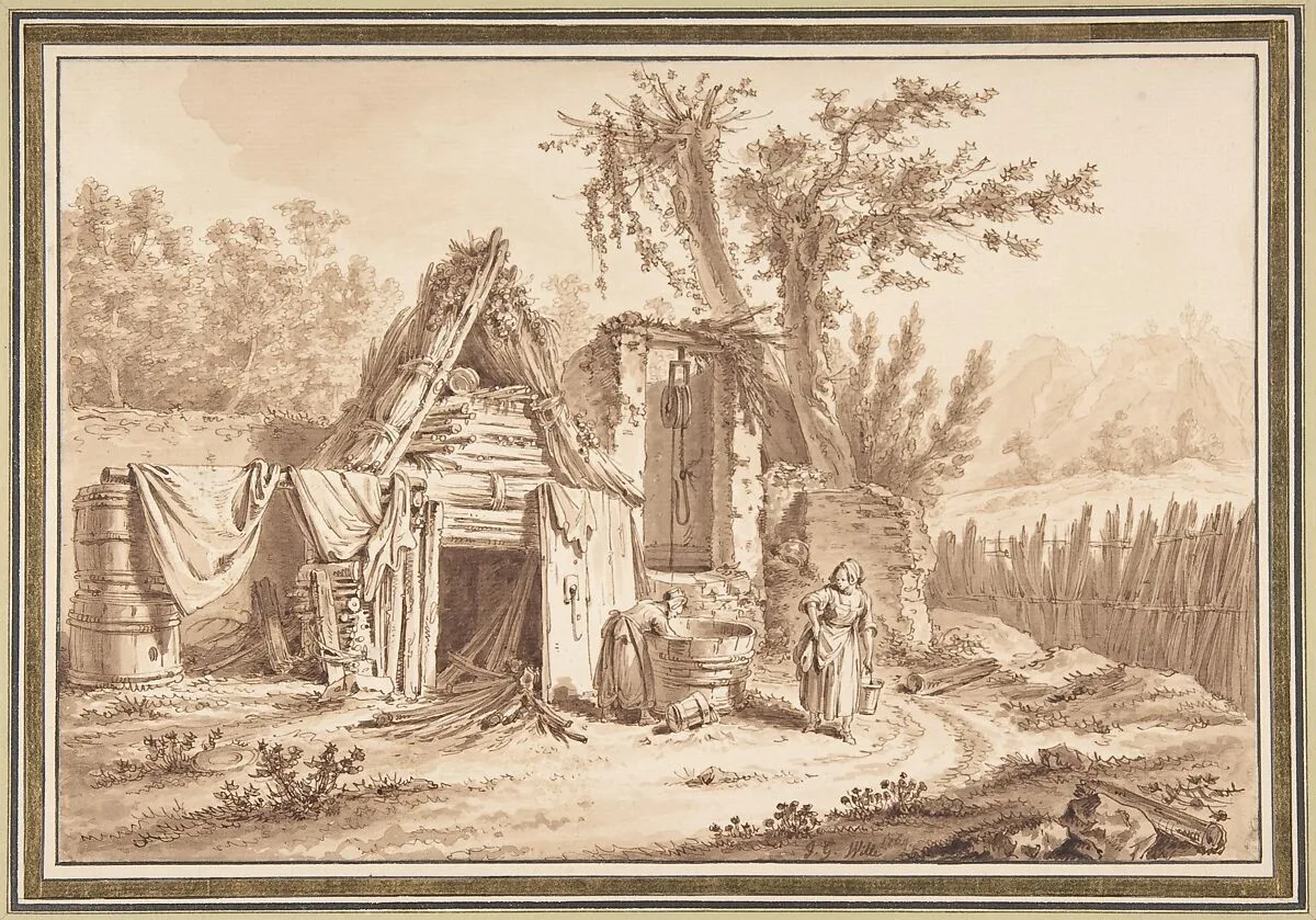 Washerwomen in Front of a Cottage — Johann Georg Wille