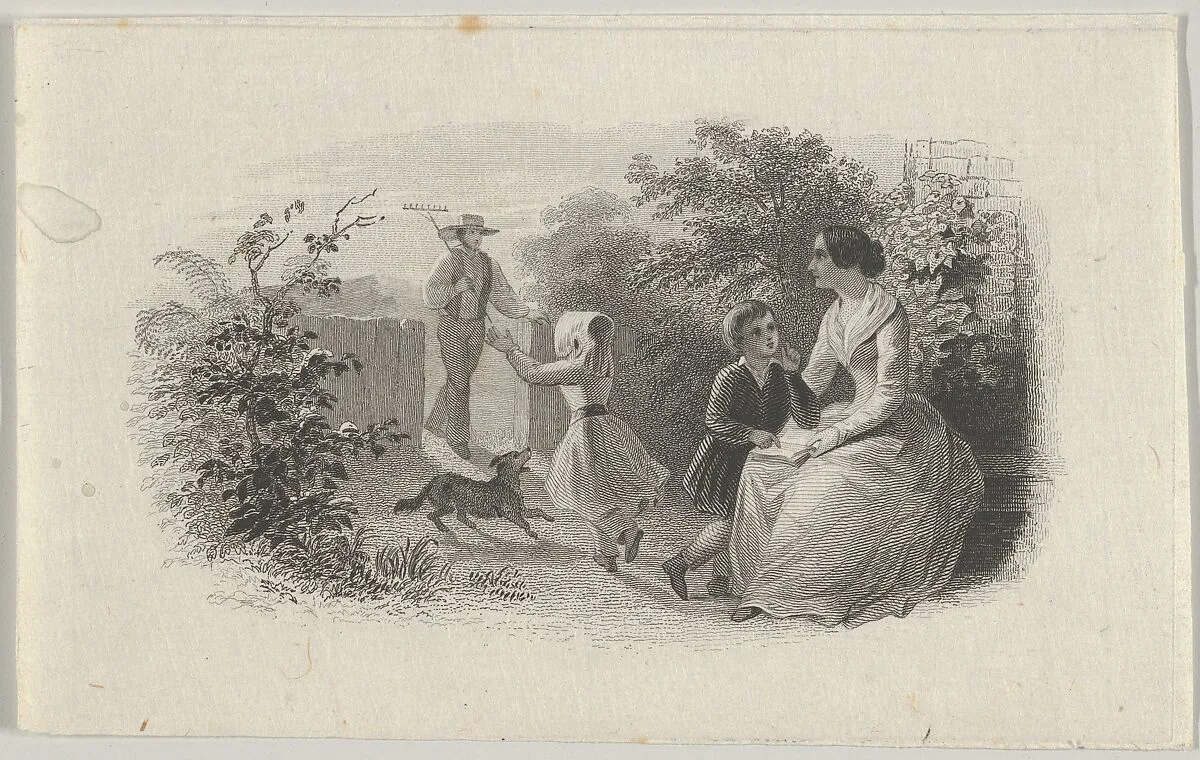 Banknote vignette with a family in a garden — Asher Brown Durand|A. B. & C. Durand & Company|Durand, Perkins, and Company