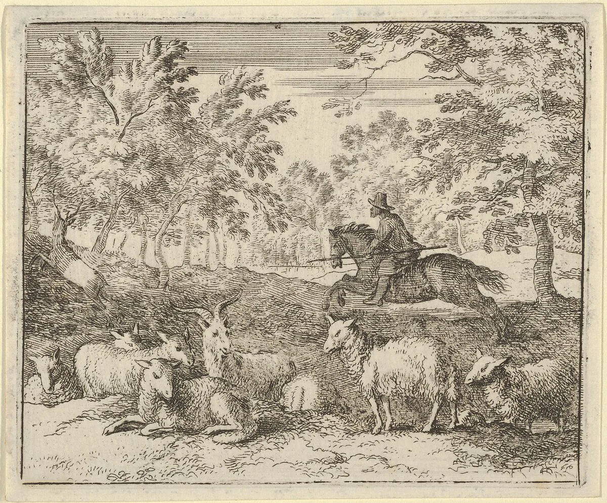 The Shepherd on Horseback Chases the Stag from Hendrick van Alcmar's Renard The Fox — Allart van Everdingen