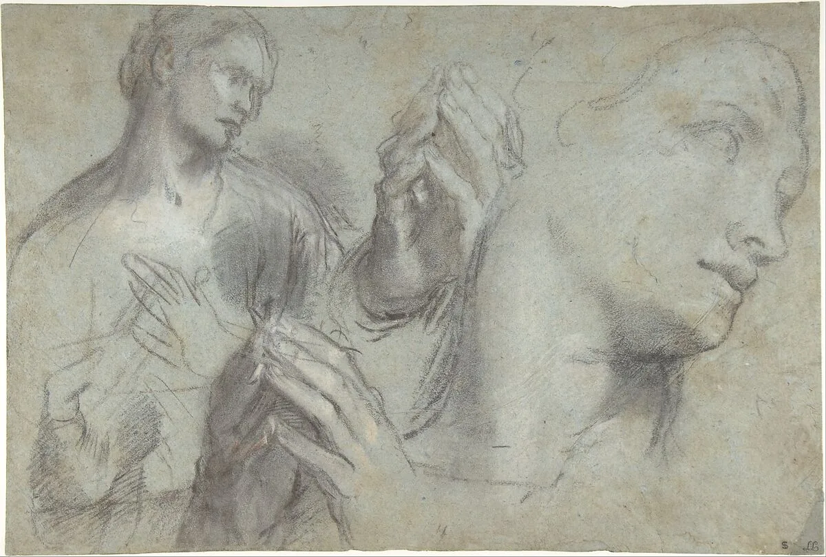 Studies of a Man's Head and of His Hands — Federico Barocci