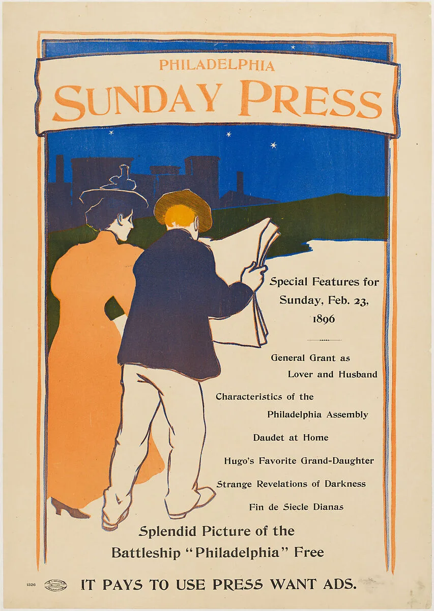 Advertisement for Philadelphia Sunday Press: February 23, 1896 — George Reiter Brill