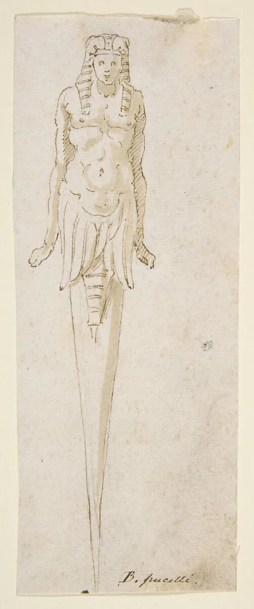 Design for Pointed Utensil with an Egyptian Style Figure on the Handle — Bernardino Poccetti