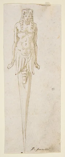 Design for Pointed Utensil with an Egyptian Style Figure on the Handle