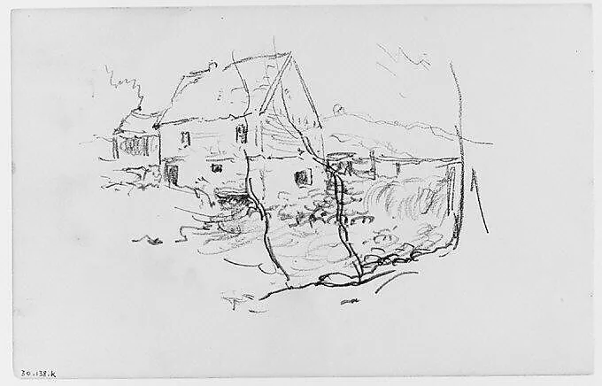 View of House by Waterfall (from Sketchbook) — Henry Ward Ranger
