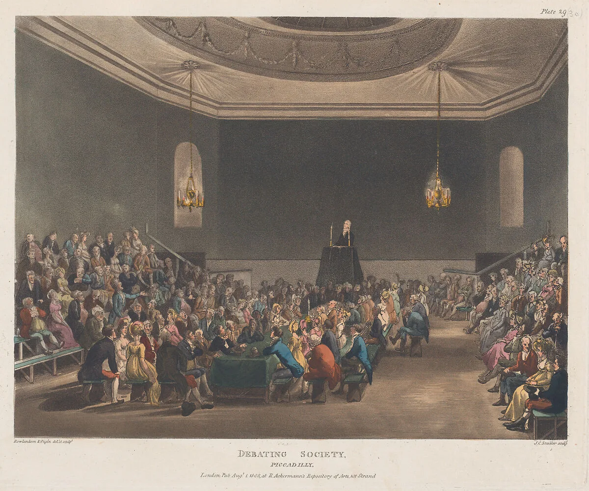 Debating Society, Piccadilly — Thomas Rowlandson|Rudolph Ackermann, London|Auguste Charles Pugin|Joseph Constantine Stadler