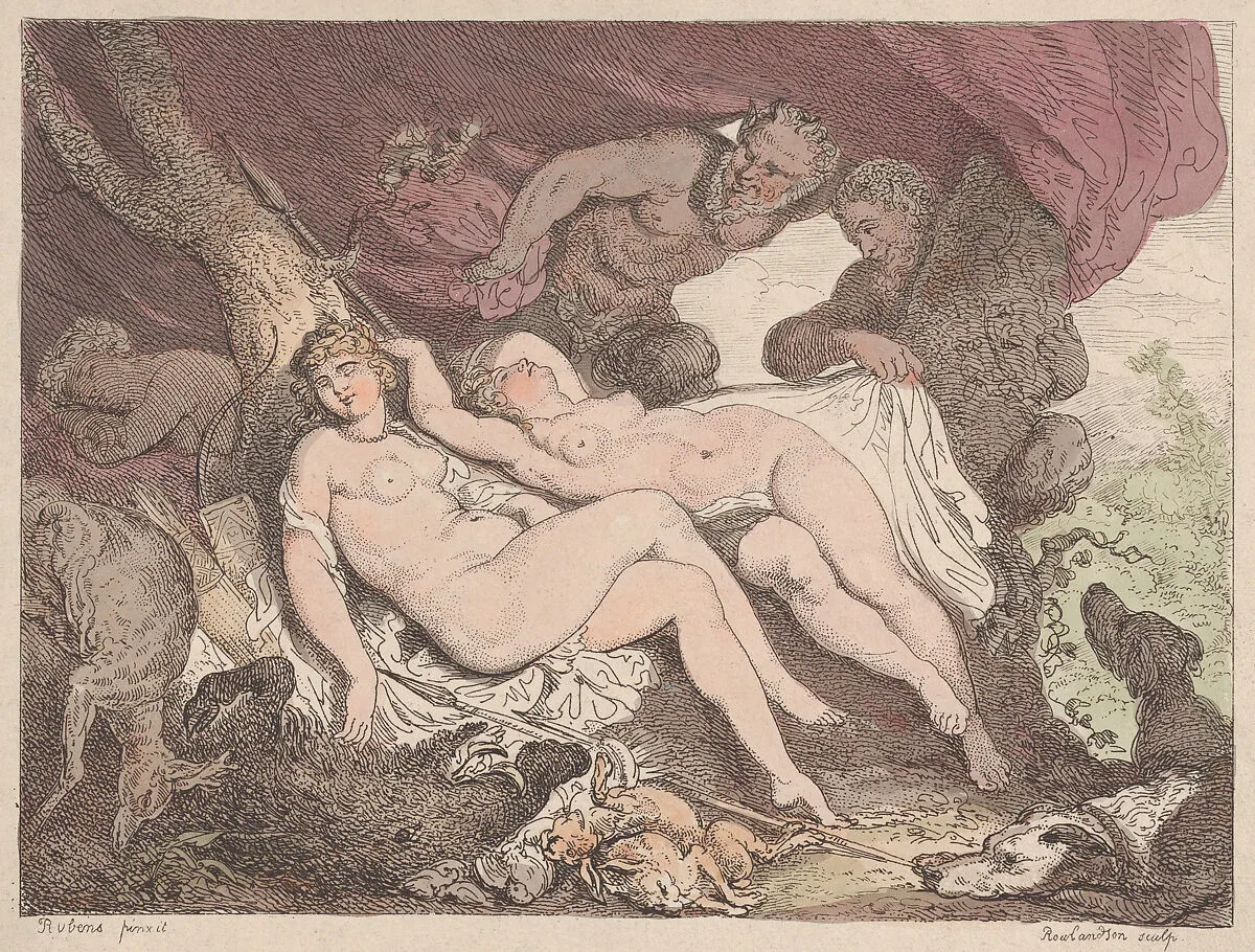 Diana and Her Nymphs Spied on by Satyrs — Peter Paul Rubens|Thomas Rowlandson