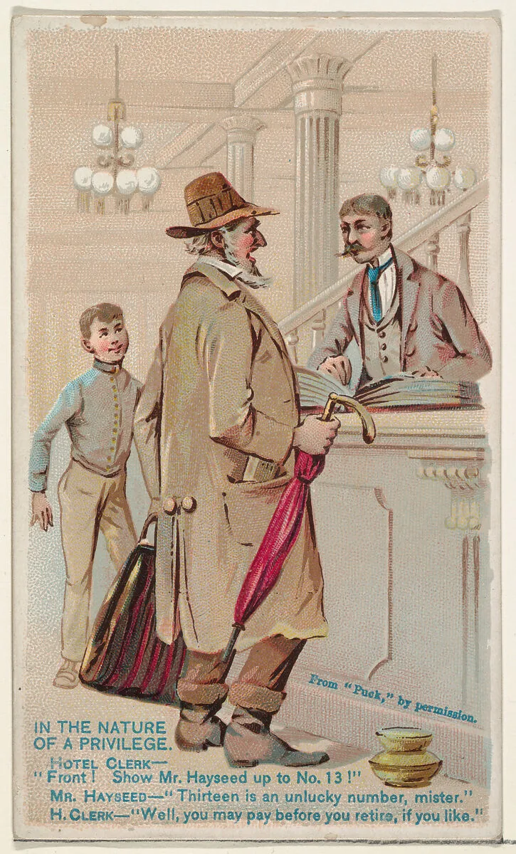In the Nature of a Privilege, from the Snapshots from "Puck" series (N128) issued by Duke Sons & Co. to promote Honest Long Cut Tobacco — Knapp & Company|W. Duke, Sons & Co.