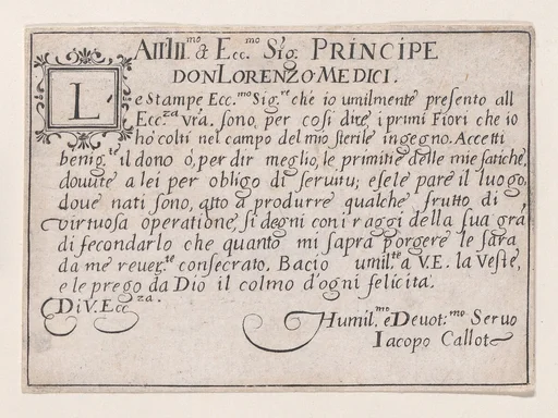 Dedication to Lorenzo de'Medici, from Les Caprices Series A, The Florence Set
