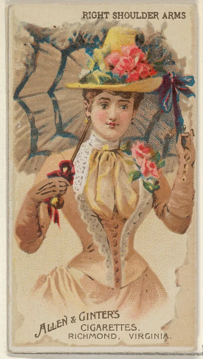 Right Shoulder Arms, from the Parasol Drills series (N18) for Allen & Ginter Cigarettes Brands — Allen & Ginter|Schumacher & Ettlinger