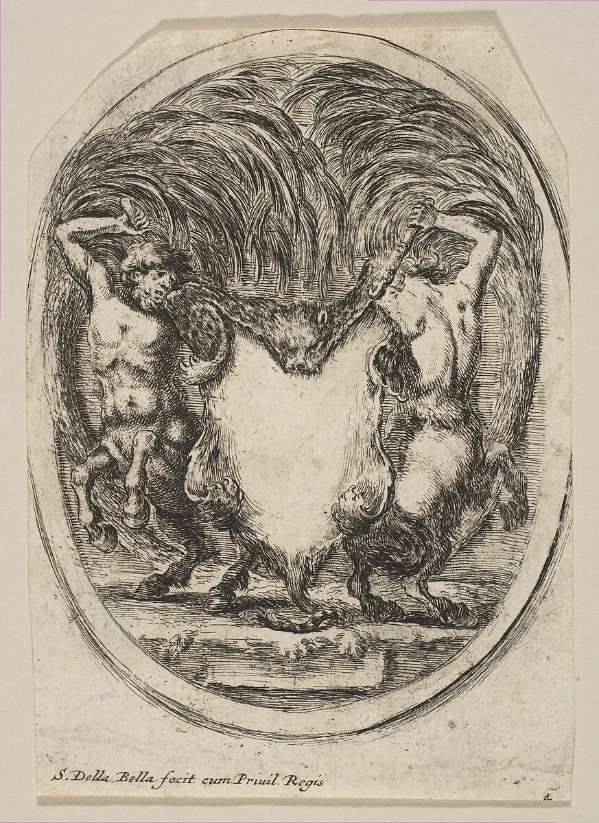 Cartouche Formed by a Tiger Skin Flanked by Two Centaurs — Stefano della Bella|La Veuve F. Langlois