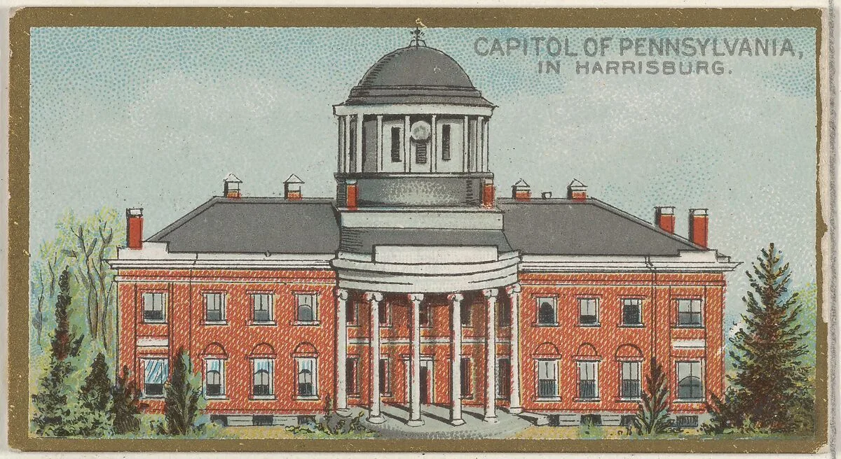 Capitol of Pennsylvania in Harrisburg, from the General Government and State Capitol Buildings series (N14) for Allen & Ginter Cigarettes Brands — Allen & Ginter|The Gast Lithograph & Engraving Company