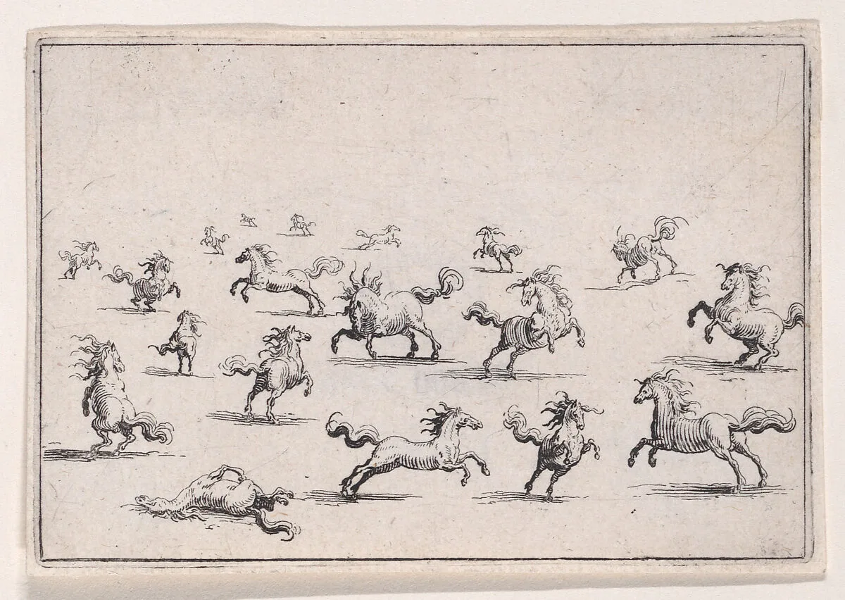 Chevaux Courant en Liberté (Horses Running Freely), from Les Caprices Series B, The Nancy Set — Jacques Callot|Lorenzo de' Medici