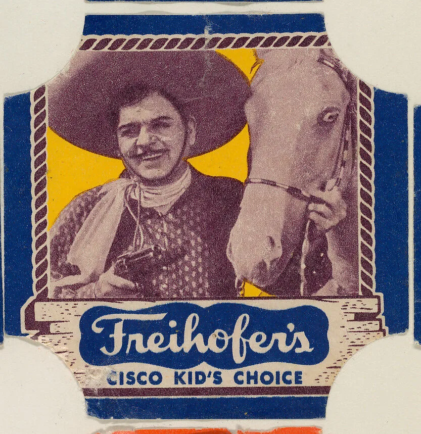 Cisco Kid (blue border set), from the Bread End Labels series (D290-4) issued by Freihofers Baking Company — Freihofer Baking Company