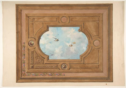 Design for a ceiling with a trompe l'oeil sky filled with birds