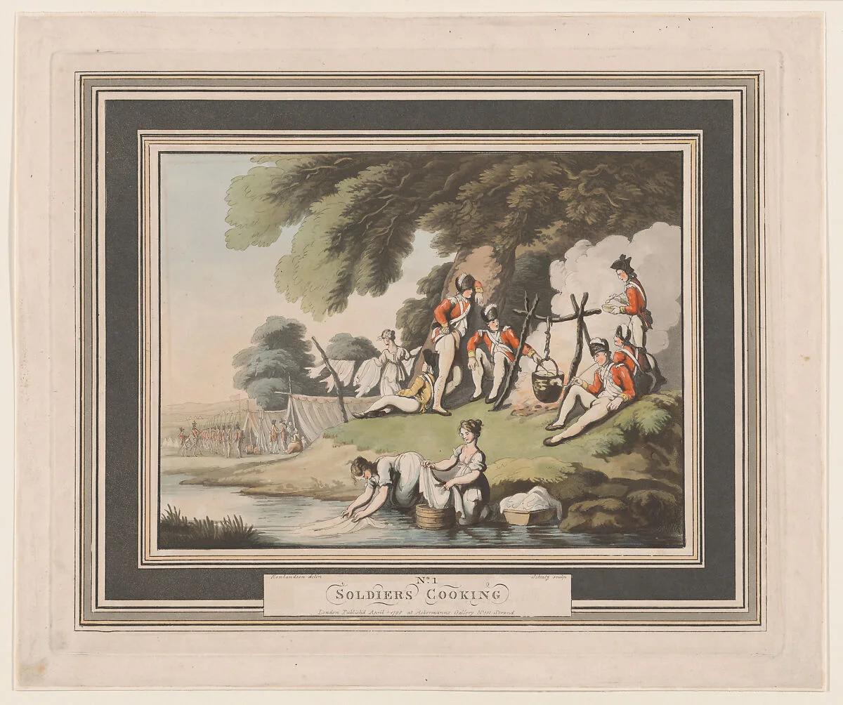 Soldiers Cooking — Heinrich Joseph Schütz|Thomas Rowlandson|Rudolph Ackermann, London