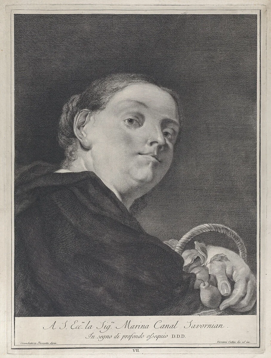 Plate 7: A woman with a basket of pears; from 'Icones ad vivum expressae' after Giovanni Battista Piazzetta — Giovanni Cattini|Giovanni Battista Piazzetta