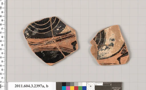 Terracotta fragments of a kylix: eye-cup (drinking cup)